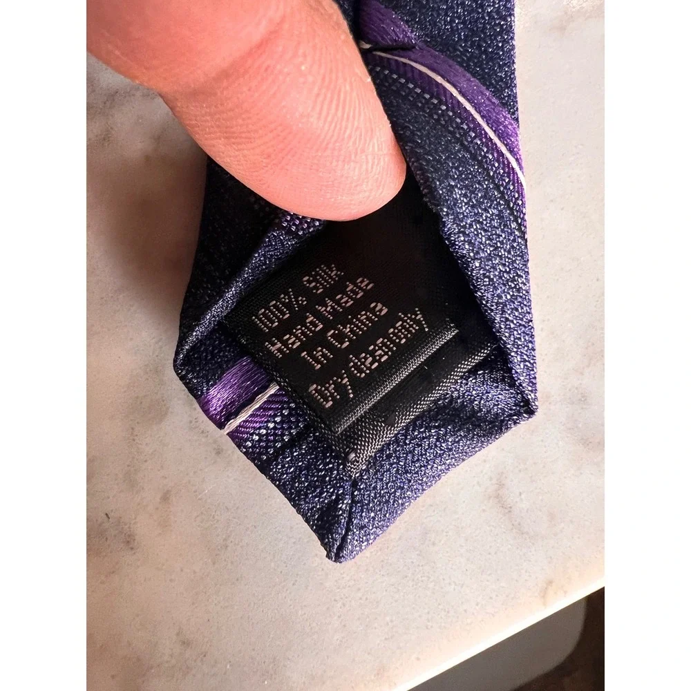 Pronto Uomo Platinum Purple Navy Striped 100% Silk Tie Mens Techno Care MSRP $60